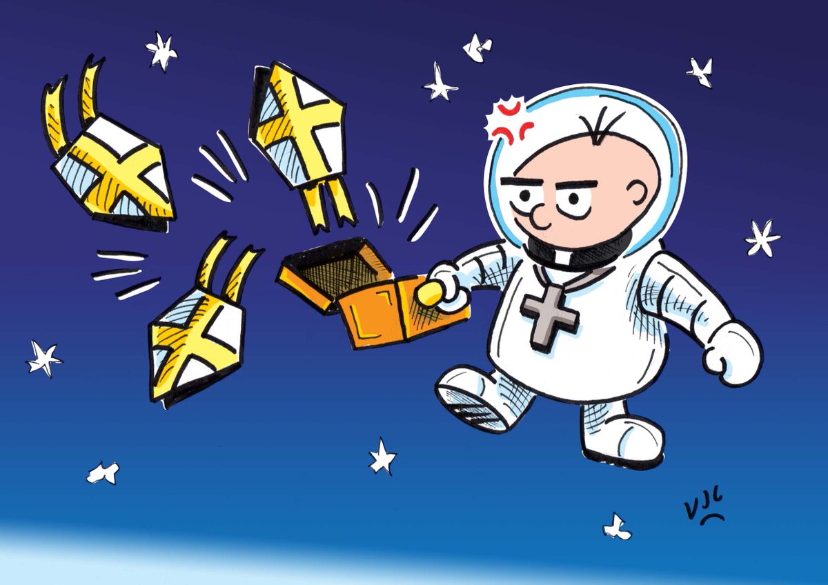 VJCavanagh's tweet photo. When you go "to the ends of the earth" -- Acts 1:8b -- and lose your emergency spare mitres... or maybe they have minds of their own and are pre-programmed to escape from #BishopStumbers whenever and wherever possible...
---
#illustration #illustratorsaus #Mitregate #inkpen (1/2) https://t.co/OUTR441Mv3