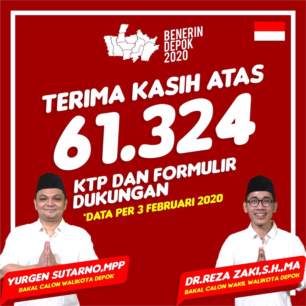 ACHTUNG!!! Assalamualaikum!

Kami masih butuh 25 ribu dukungan ktp dari warga Depok agar bisa maju sebagai calon independen dalam pilkada September 2020. 🙏🏼🙏🏼

Please please bantu share, klw anda warga Depok, please kirim foto ktp ke nomor WA 081212895822 untuk #BenerinDepok2020