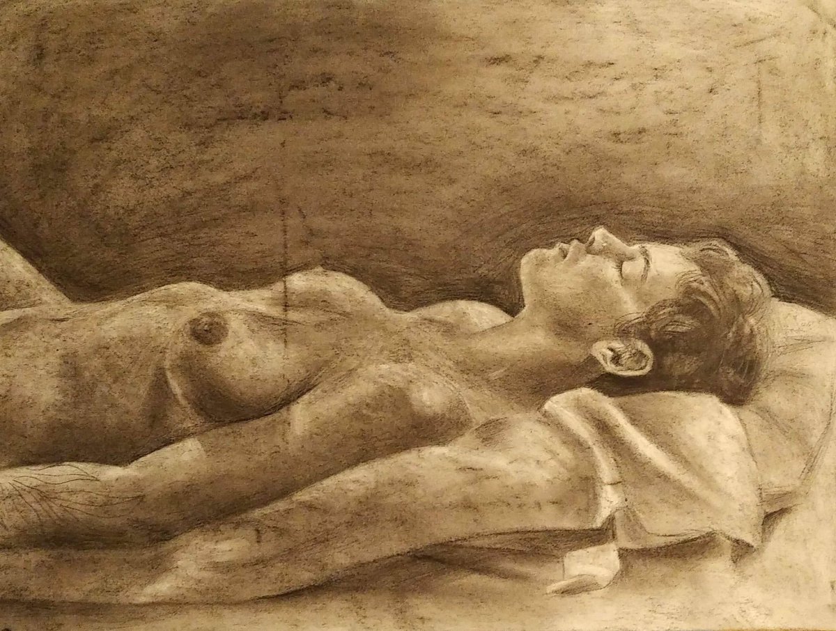 JammiVia's tweet photo. A subtractive charcoal drawing from yours truly! 😘 hopefully I haven’t already reached my magnum opus. 🤔#drawing #subtractiveart #figuredrawing #livefiguremodel #charcoal #practice #JOW https://t.co/q7d89Lt7bD