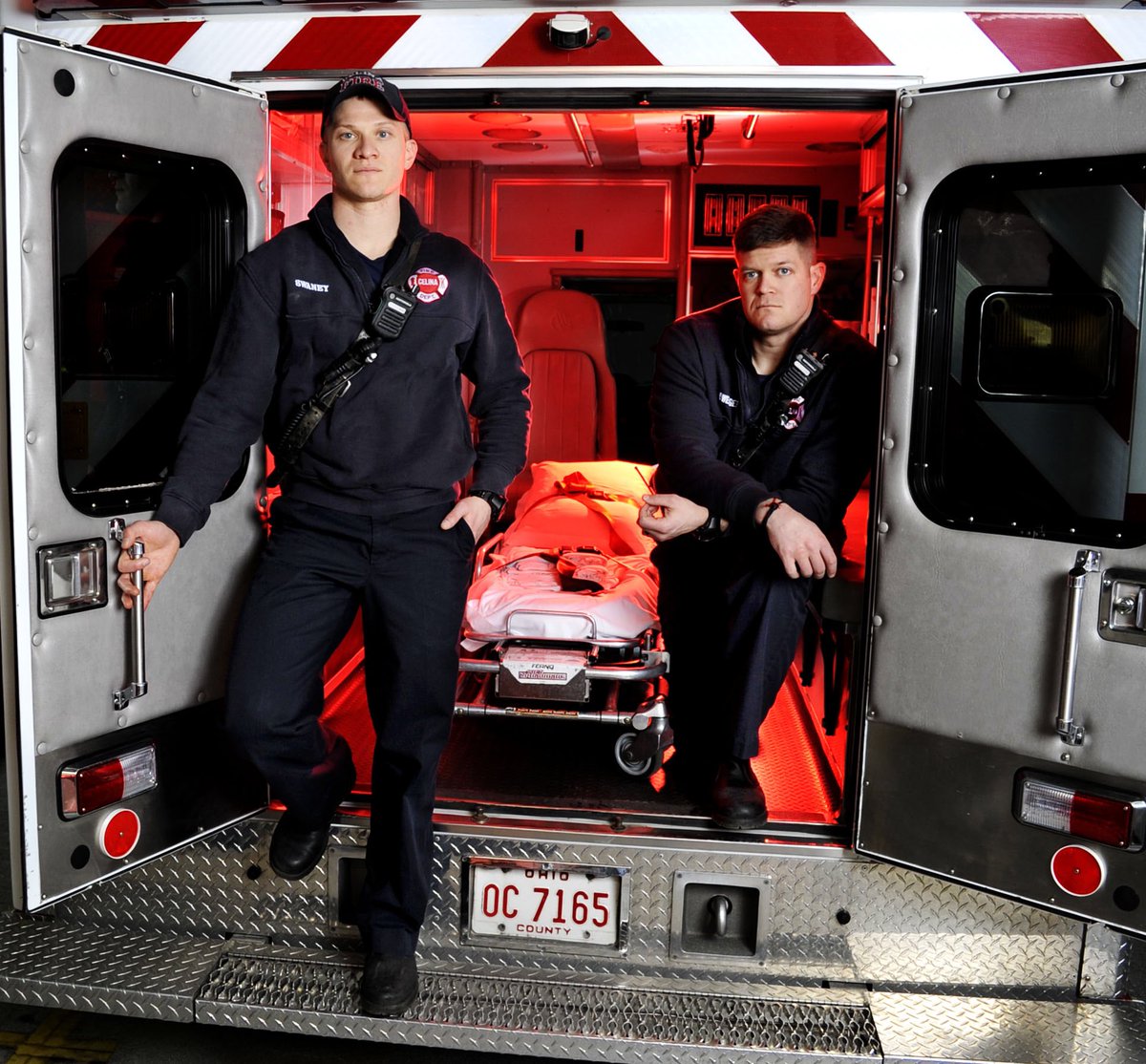 MelogranaPhoto's tweet photo. Celina firefighters/paramedics Kane Swaney, left, and Dane Dwenger, right, pose at the Celina Fire Department. Local Emergency Medical Services are looking for volunteers to combat a shortage in rural counties. #DailyStandard #Firefights #EMS #CelinaFireDepartment https://t.co/sT63ObxPUi