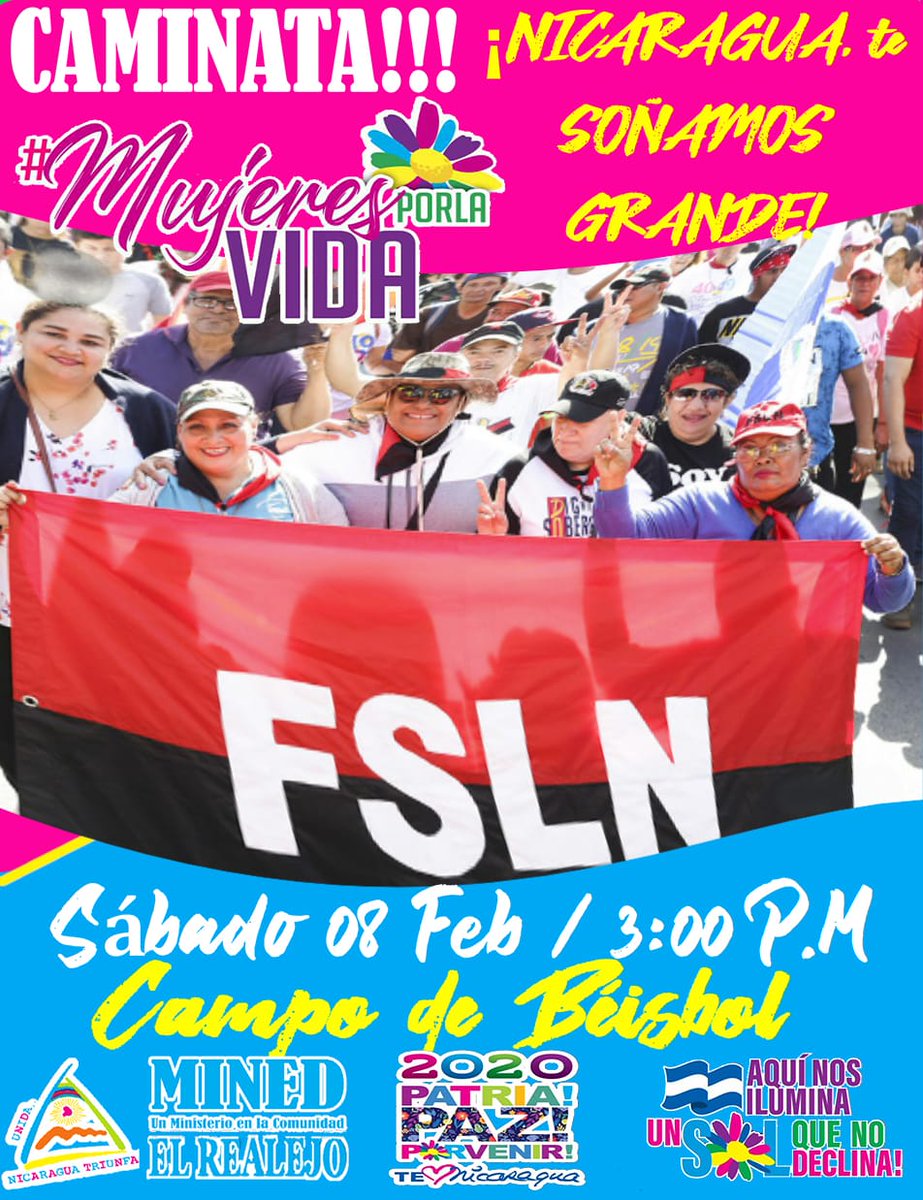 Jose_Schendel's tweet photo. #MujeresPorLaVida 
#NicaraguaTeSoñamosGrande
Caminaremos este sábado 8 de febrero tod@s junt@s en unidad por La Paz y el amor a la vida de las mujeres.
Saldremos del campo Municipal de Beisbol a las 3:00pm.  @minednicaragua @minedchinandega @LilliamHerrera9 @salvadorVang https://t.co/pYRqYIk5TE