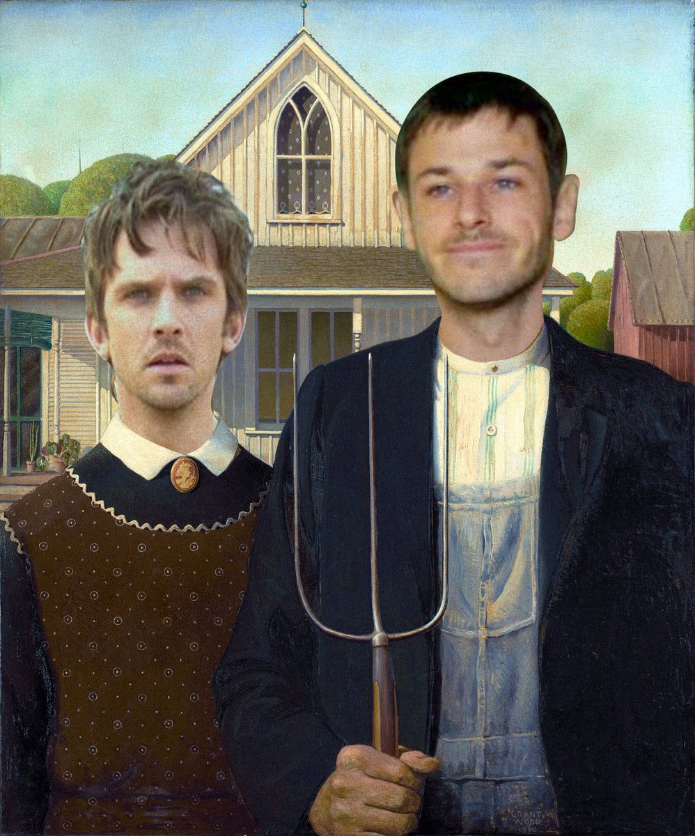 OIABMCommu_'s tweet photo. “ส่วนภาพนี้ เจ้าตัวบอกว่าเป็น American Gothic รูปคู่สามีและภรรยาในตำนานของชาวอเมริกัน” https://t.co/jFZ6YKztQ1