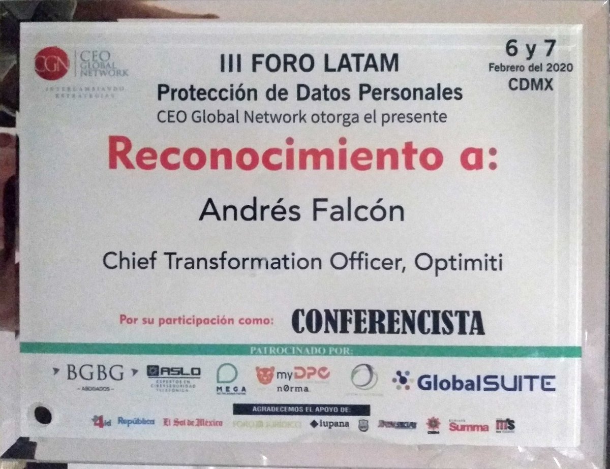afalcongrc's tweet photo. III Foro LATAM de protección de datos personales
Hablando de protección de datos con un enfoque de #procesos, #personas y #tecnología con Beatriz Flores Mendoza y Carlos Calderón
#optimiti #3DDP #SGDP https://t.co/vsXiG1Qg2f