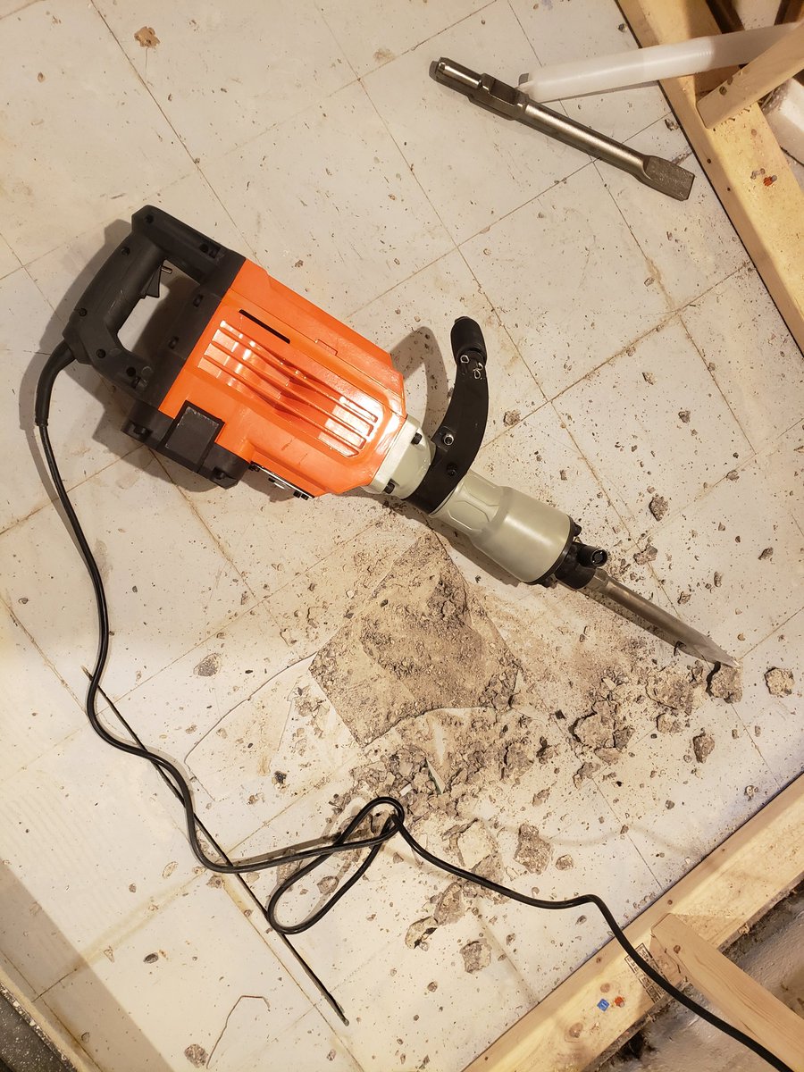 GBDave's tweet image. My electric jackhammer was delivered today. I made a 2inch x 6 inch hole in a matter of seconds. 

Fuck you concrete, fuck your mother and fuck the guy who poured it. My basement shower is getting installed!

I think my dick grew a half an inch using this bitch.

#MANTOOLS