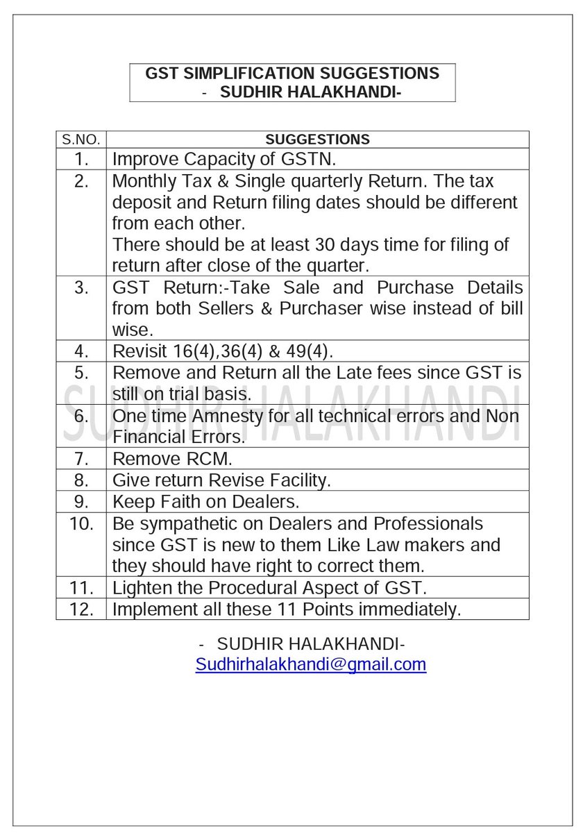 Sudhirhalakhndi's tweet image. GST Simplification Suggestions-Please forward .