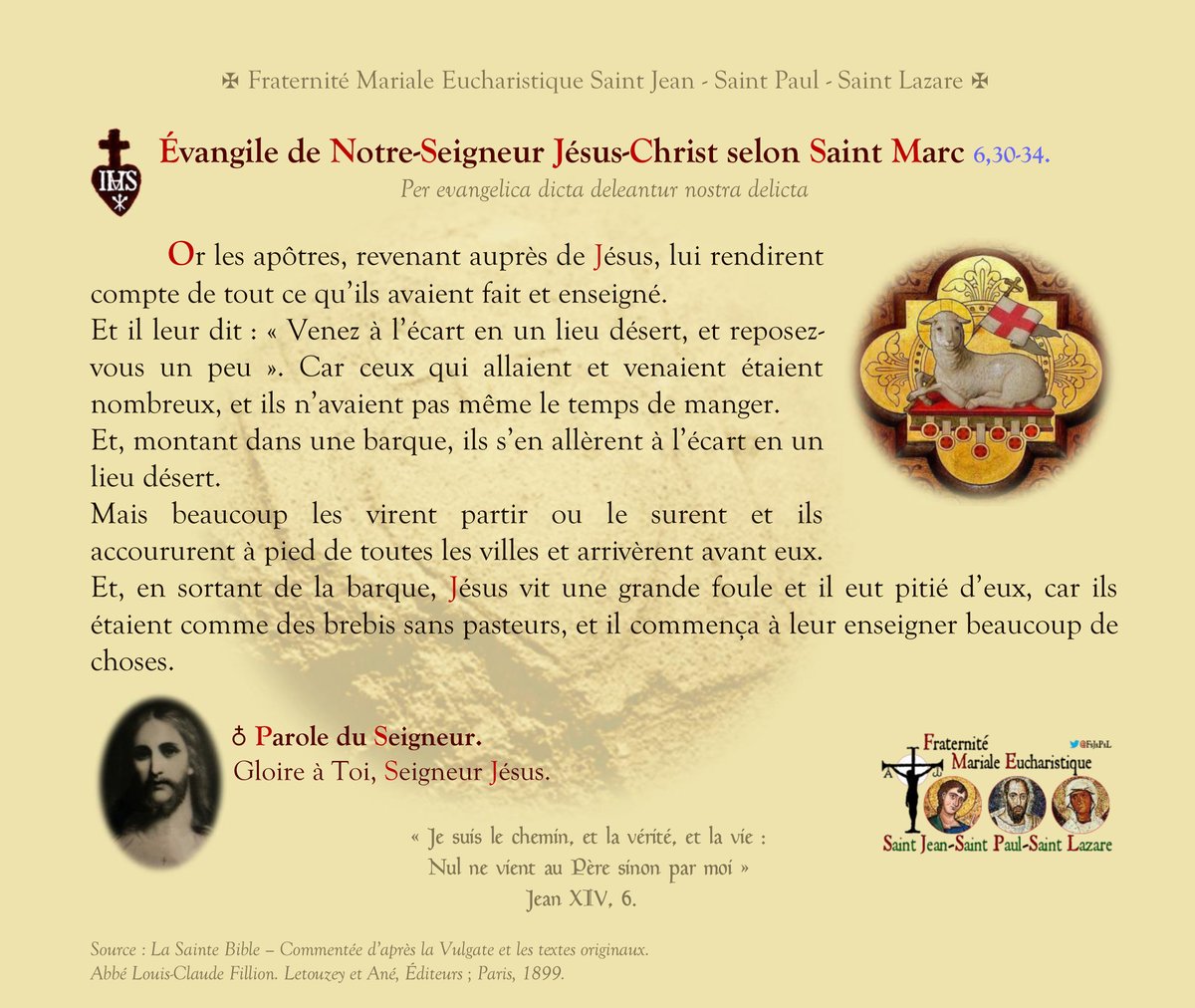 IRFMx's tweet image. L’#Évangile du #jour :
« Et, en #sortant de la #barque, #Jésus vit une grande #foule et il eut #pitié d’eux, car ils étaient comme des #brebis sans #pasteurs, et il #commença à leur #enseigner beaucoup de #choses ».