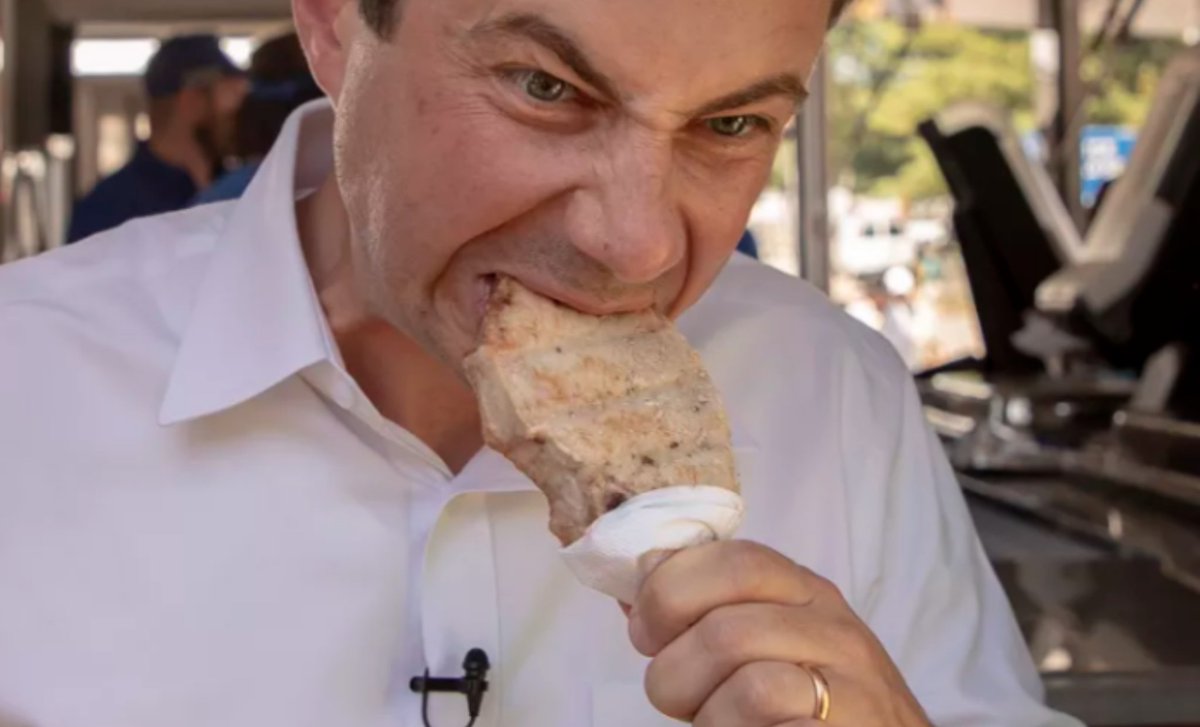 KateAronoff's tweet photo. We are not talking nearly enough about how Pete Buttigieg consumes food https://t.co/gjOgnVDdNL
