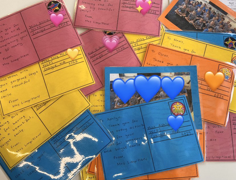 missduffy2016's tweet photo. ‘Thank you postcards’ to my beautiful bunch of Year 3s. We had such an awesome first week so I thought I’d let them know by writing them a thank you note 💜 @cps_whitford https://t.co/19FUt7wE5w