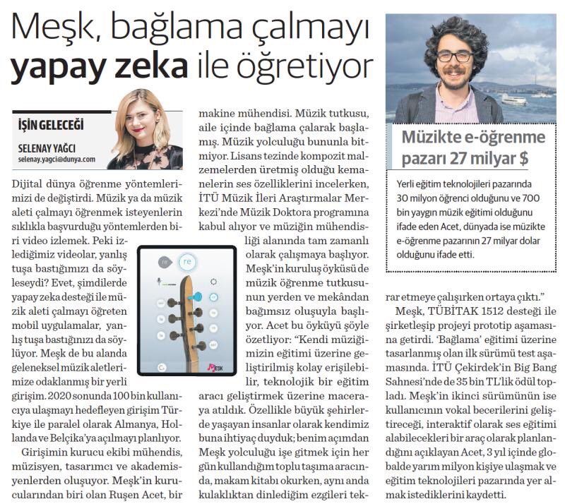 Dünya Gazetesi’ne konuk olduk. #meşk #startup #müzikteknolojileri #eğitimteknolojileri