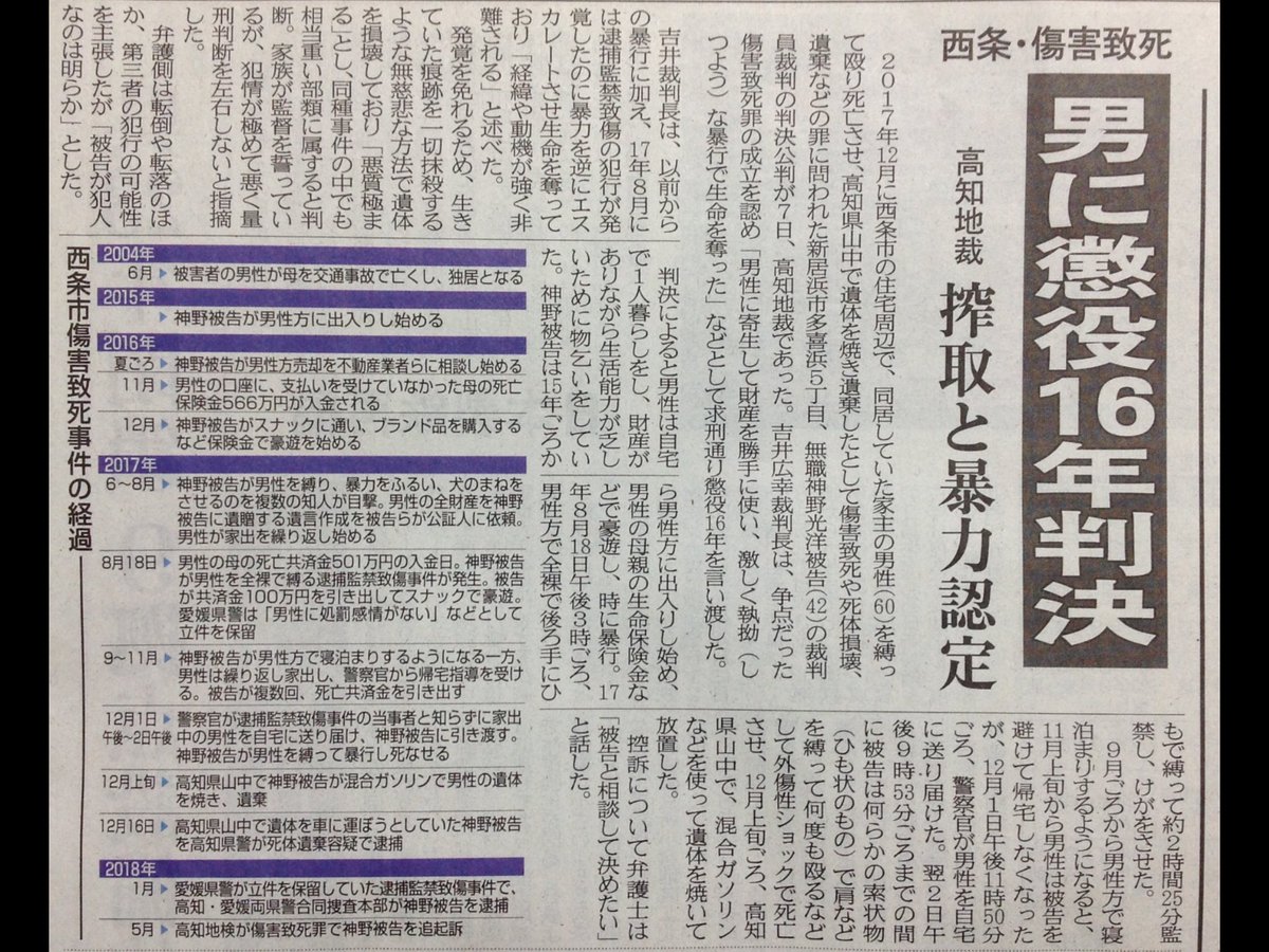 Takayama 西条 傷害致死 男に懲役16年判決 高知地裁 搾取と暴力認定 事件を防ぐ機会 何度も 識者指摘 3ヶ月半前に監禁など把握 愛媛県警の対応に疑問 知れば知るほど愛媛県警の怠慢によって起きた事件に思えてならない 愛媛県 西条市 愛媛県警