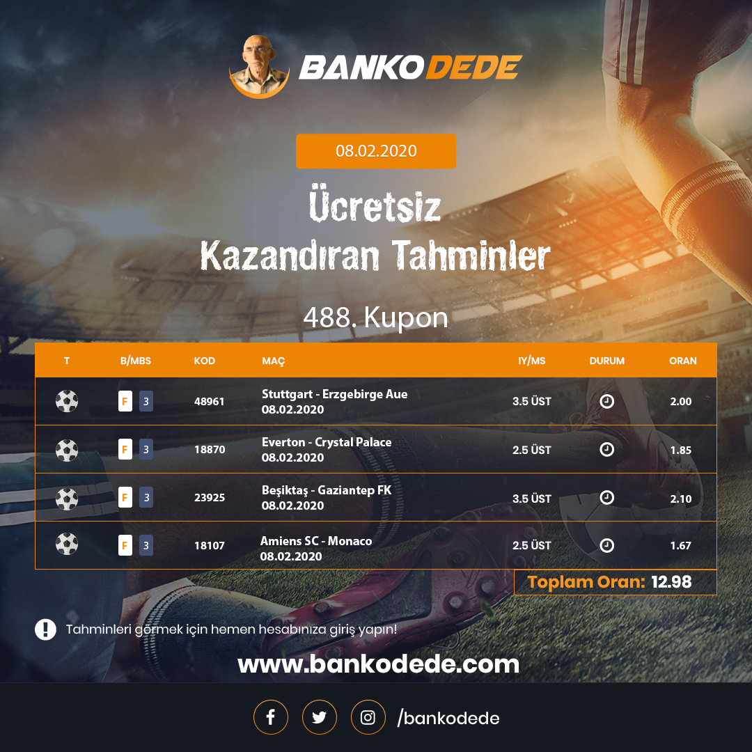 Günün kazandıran yüksek oranlı kuponları #BankoDede'de.
bankodede.com 
#iddaatahmin #bankokuponlar #bahis #bankotahminler #iddaatahminleri #iddaa #iddaakuponu