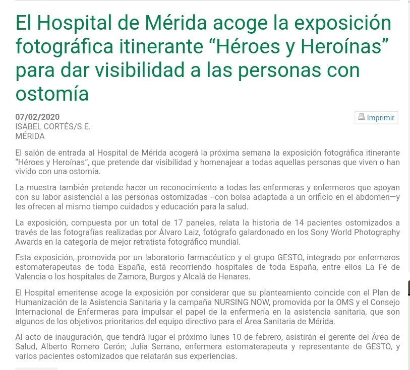 escuidados's tweet photo. El Hospital de #Merida acoge la exposición fotográfica itinerante “Héroes y Heroínas” para dar visibilidad a las personas con #ostomía
#NursingNowExtremadura 
#Humanización https://t.co/7WIFYMvasl
