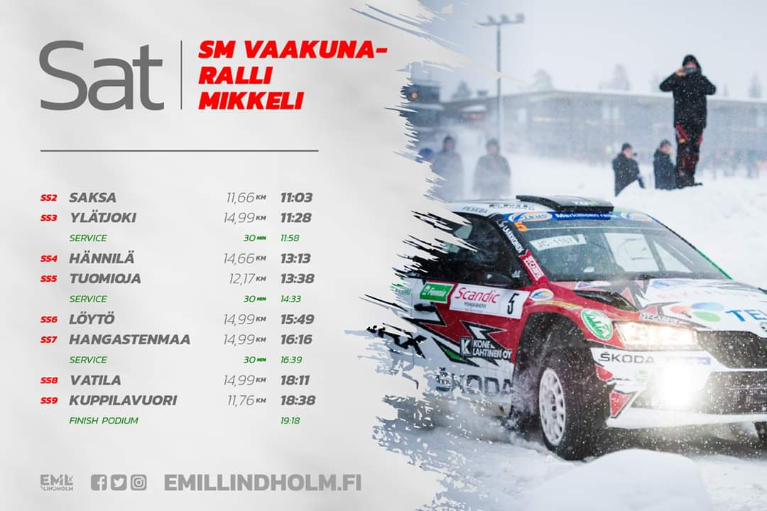 Saturday 🇫🇮 <a href="/SMVaakunaRalli/">SM Vaakuna-Ralli Mikkeli</a> 2020

🌥 0

⏱ rallism.fi/content/fi/3/2…
🌍 tulospalvelu.fi/gps/6R20/
🖥 youtu.be/BTuVz0aqc-g

▪️ vaakunaralli.fi
▪️ rallism.fi

<a href="/TGardemeister/">TGardemeister/TGS</a> <a href="/GRX_Family/">GRX Team</a> <a href="/RalliSM/">Ralli SM</a> #Skoda