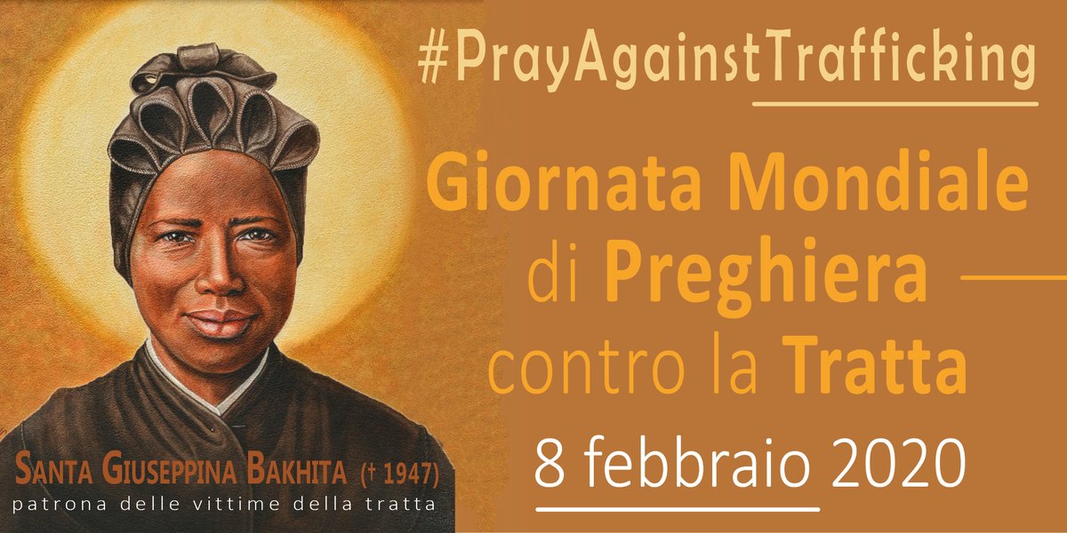 #8febbraio #PrayAgainstTrafficking Oggi, memoria liturgica di Santa Bakhita, è la Giornata di Preghiera contro la Tratta e vuole essere una risposta all’appello di #PapaFrancesco  a combattere questo crimine e a prendersi cura delle vittime. 
<a href="/preghieratratta/">Giornata Mondiale di Preghiera contro la Tratta</a> <a href="/TalithaKumRome/">Talitha Kum Rome</a>
