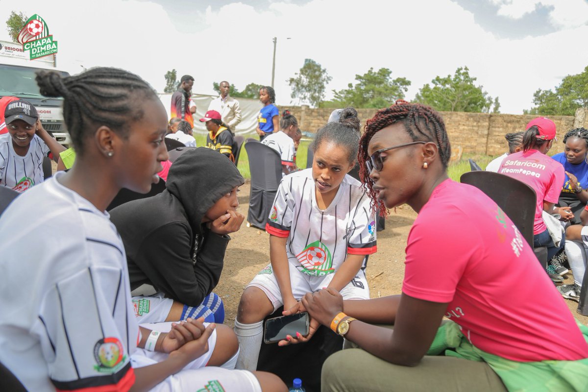 Safaricom's women football side, Team Pepea consoling Mabuu Queens from Moyale after their #ChapaDimbaNaSafaricom Semifinal loss to Isiolo Queens. #SafaricomForYou