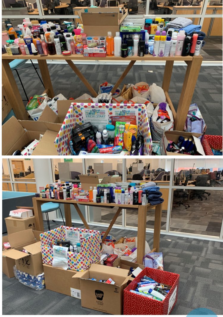 LBGAmbNIreland's tweet photo. Fantastic @LBGplc team effort supporting @extern1978 charity, by donating  toiletries for their Fresh Start 2020 campaign - which is helping vulnerable people arriving at one of their hostels or refuges get a fresh start #community https://t.co/GBzrhqo0kN