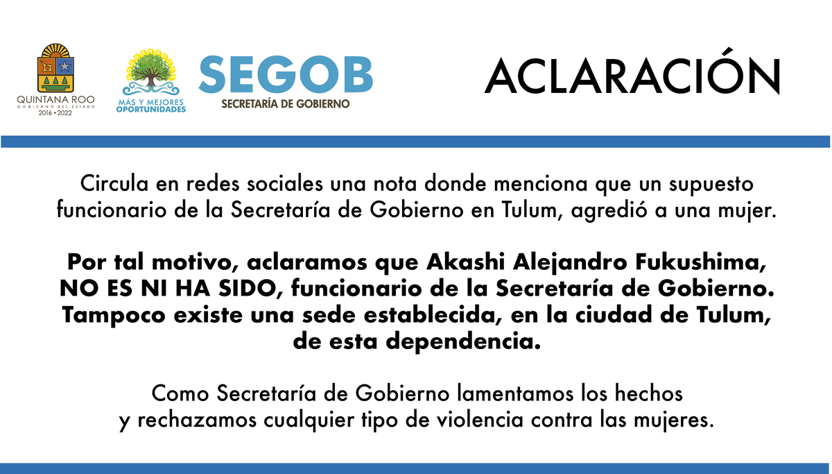 SEGOBQR's tweet image. #ACLARACIÓN Secretaría de Gobierno.