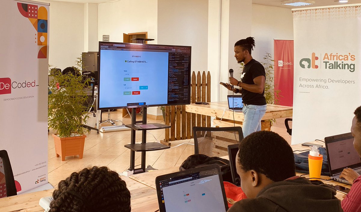 Africastalking's tweet photo. What are #BrowserCalls and how exactly can I make and receive calls from a browser? Our Full stack engineer @mike_mwirigi is leading the 3rd session on this. https://t.co/TS7fhMpBFu