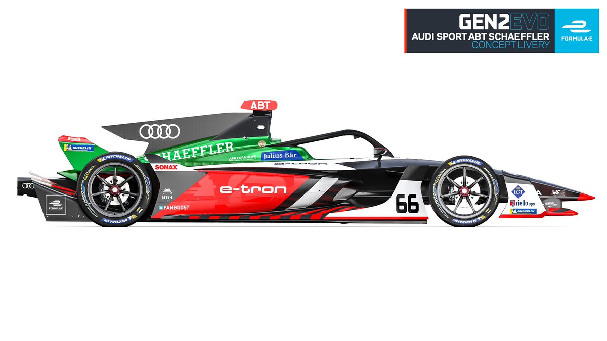 FIAFormulaE's tweet photo. Introducing the #Gen2EVO concept livery from @audisport ⚡️ https://t.co/5jb7IOLqGe