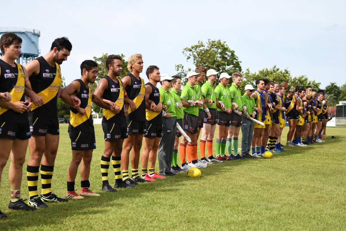 Congratulations to <a href="/WanderersNT/">WanderersNT</a>'s Dray Thompson and <a href="/NFCTigers/">Nightcliff FC</a>'s Danny Butcher who were awarded Spirit of the Game medals voted by their opposition clubs part of the NO MORE round. Thanks to both clubs who linked arms before the match including Nightcliff's women's team. #NOMORE