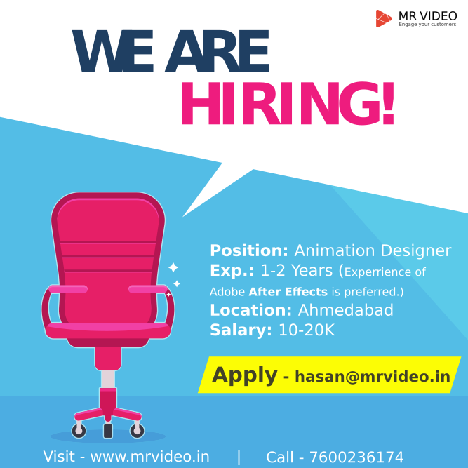 InfomaticaLabs's tweet photo. We are HIRING for the following positions:

1. Animation Designer - Adobe After Effects (1-2 years, Salary: 10-20K)
2. Digital Marketing Executive (Trainee/Frasher - Any Computer Grad, Salary: 4-6K)

Location: Ahmedabad

Please share references. Thanks.

#Hiring https://t.co/o2TOumcB6B