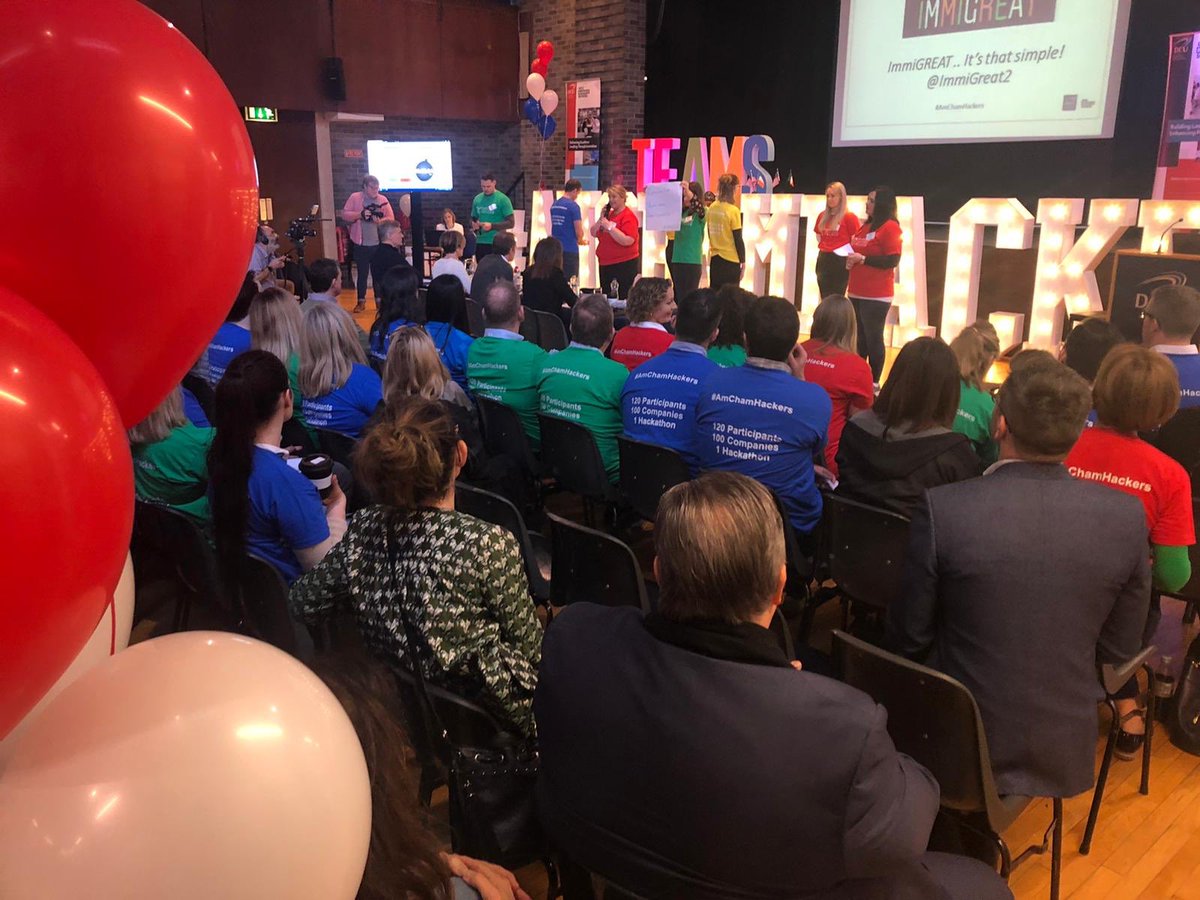 BusinessDCU's tweet photo. The final pitches are happening down here at the @AmericanChamber #hackathon - the end is in sight! https://t.co/ssRnjuxeA6