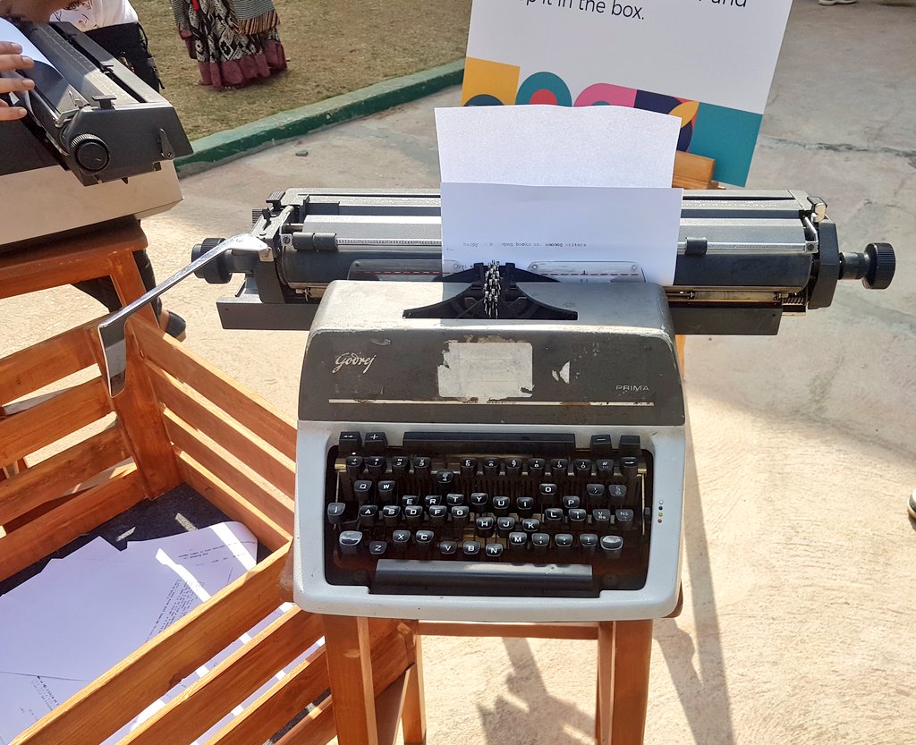 quizzicalguy's tweet image. This is @Aishwar16149992 typing away to glory at the Times Litfest Bangalore this afternoon. Keeping typewriters for the visitors to leave comments on the fest is quite a novel idea. There is an old world charm about it and I am loving it being a history lover. #TimesLitfestBlr