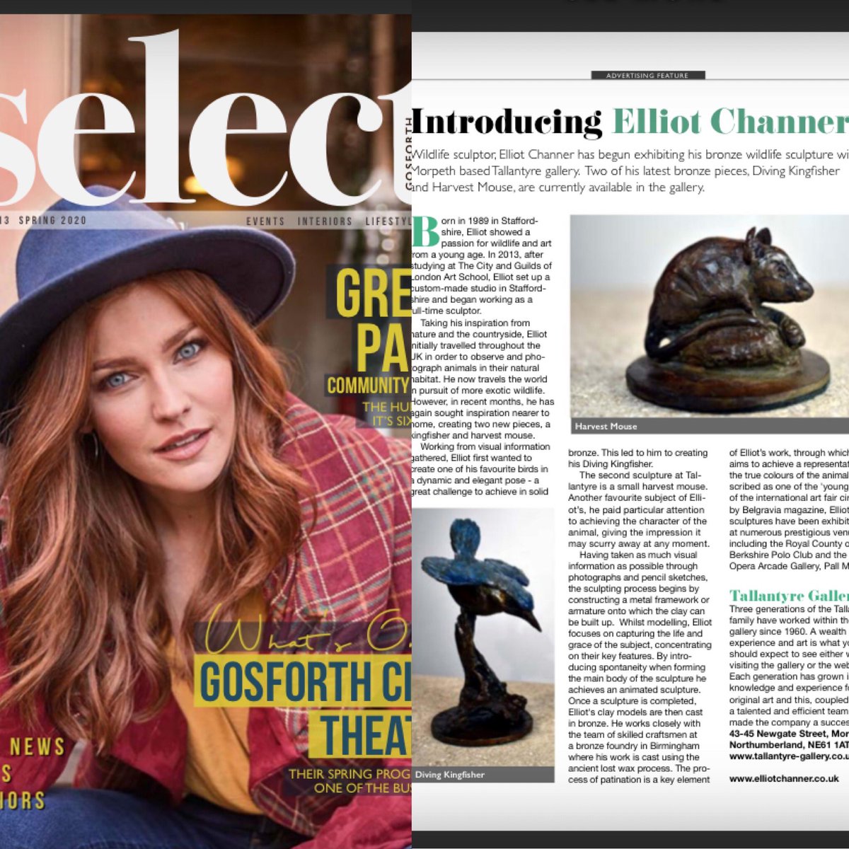 ElliotChanner's tweet image. Article in select magazine about my sculpture at Tallantyre gallery, Morpeth @tallygallery #gallery #morpeth #bronze #sculpture