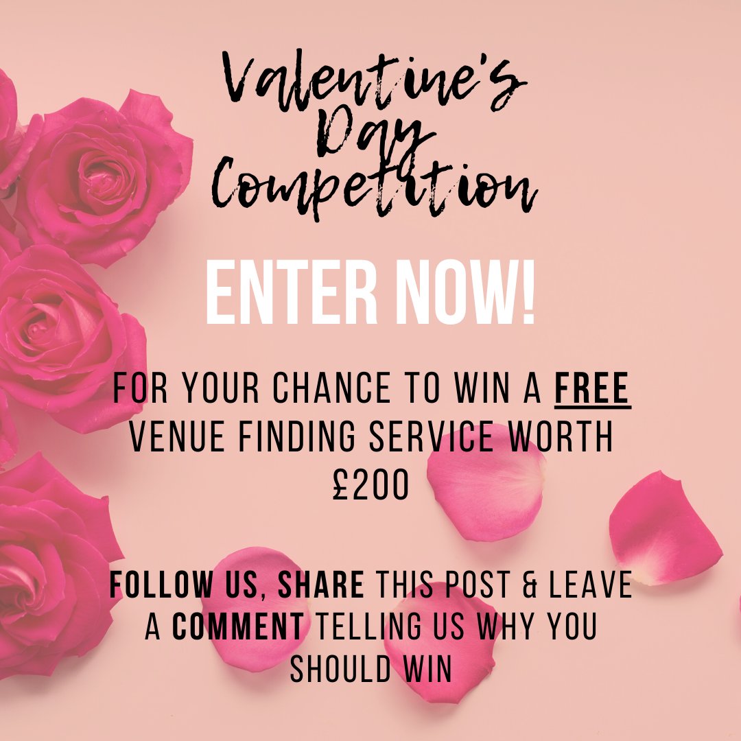 😍😍😍It's Valentine's Day competition time!!!😍😍😍

FOR YOUR CHANCE TO WIN a free venue finding service worth £200, follow us, share this post &amp; leave a comment telling us why you should win.

♥️♥️♥️The winner will be drawn on Valentine's Day ♥️ ♥️ ♥️