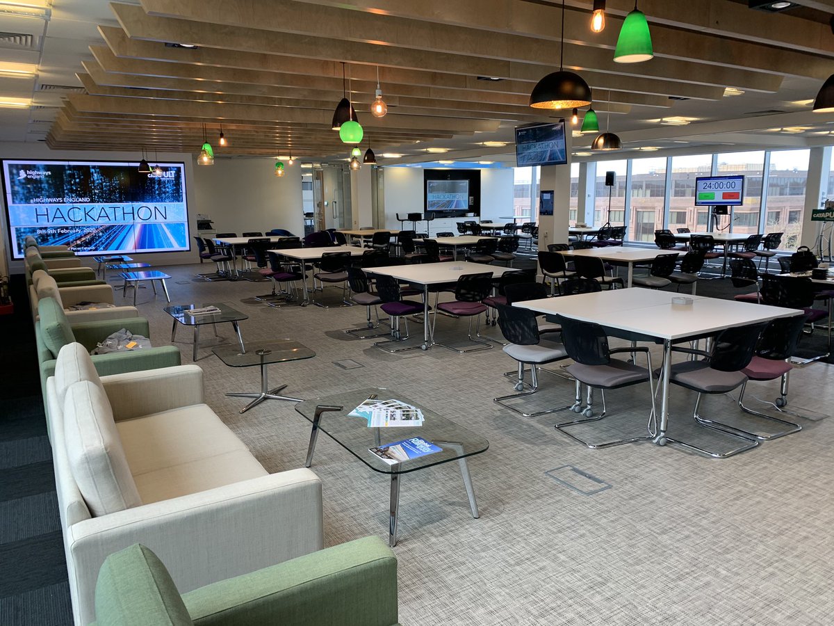 CPCatapult's tweet photo. Our MK office is all set for this weekends @HighwaysEngland #hackathon with the first contestants due to arrive shorty #HighwayHackathon https://t.co/aDTe0PEMs3
