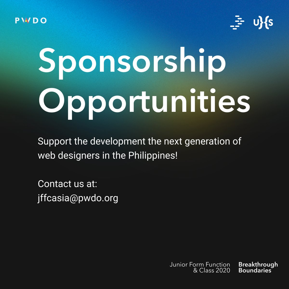 juniorffcph's tweet photo. Be part of the upcoming Junior Form Function &amp; Class by supporting our cause of developing the next generation of web designers!

Contact us at:
jffcasia@pwdo.org

#JFFC2020 #BreakthroughBoundaries https://t.co/SQXJtQ3aSV