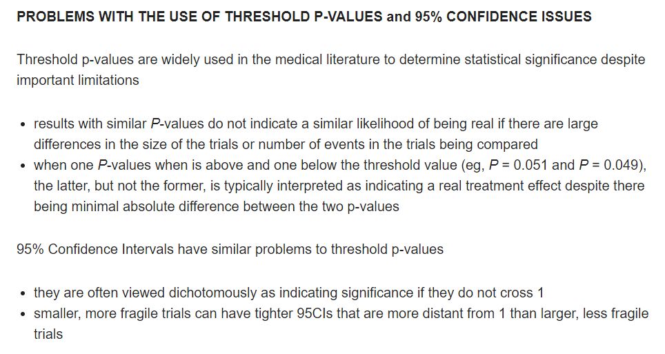Gas_Craic's tweet photo. @LITFLblog looked at this with @DogICUma https://t.co/u1LVK9XE2K - a lot of the utility of fragility index is understanding the problems with p-values and CIntervals... #ESICMphysio https://t.co/3QhoGlIfas