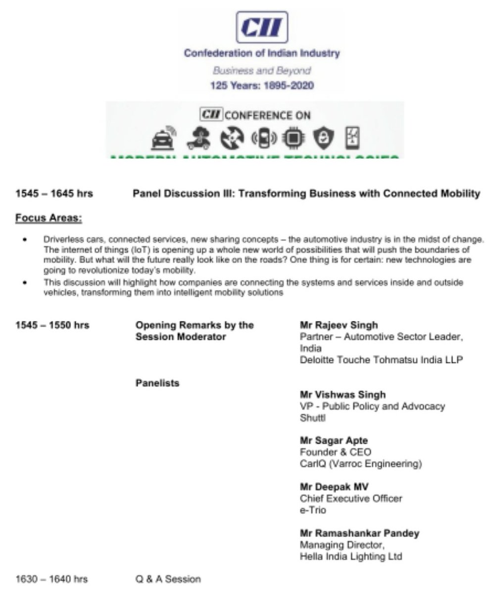 pandeyrs's tweet photo. Looking forward to my Panel Discussion now at CII Automotive Seminar during Autoexpo 2020. The topic has a huge connectedness to Arresting Alarming Road Deaths on Indian Roads.
#AEC2020 #AutoExpo2020Components #AutoExpo #HellaIndia #IndiaAgainstRoadCrash https://t.co/EEO7nFuj0x