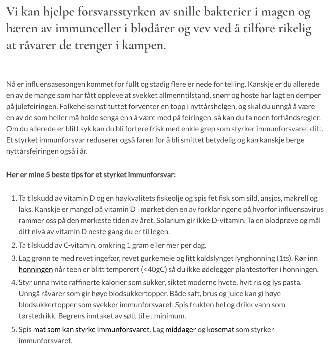 Hvordan unngå influensa?

<a href="/BeritNordstrand/">Berit Nordstrand</a> gir sine 5 beste tips, men ingen av rådene har vitenskapelig dokumentert effekt. Hun både misleder og ignorerer det som faktisk forebygger influensa:

1.) Influensavaksine
2.) God hånd- og hostehygiene
... og 3.) en liten porsjon flaks.