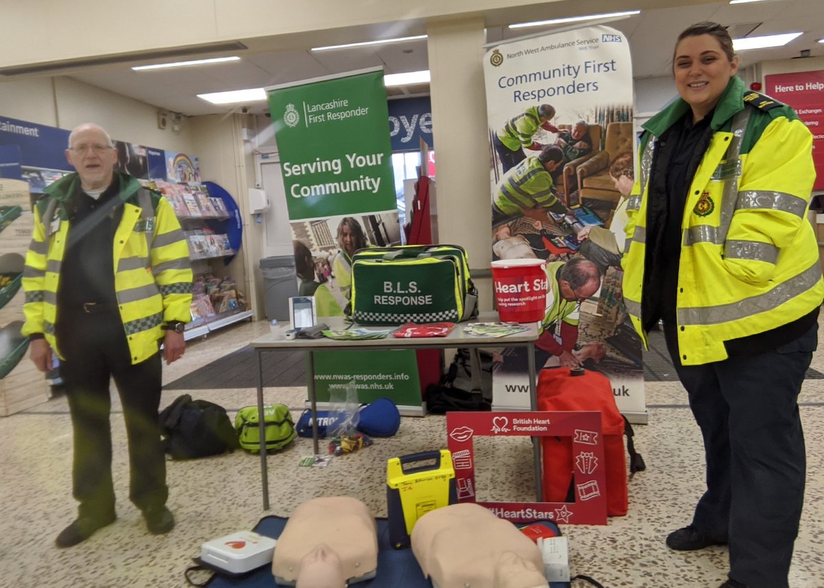 Could you be a hero next door? 
Come and see some of our team at <a href="/Tesco/">Tesco</a> in Clitheroe. We will be doing #CPR demos, talking about being a #CFR and how we support our communities and <a href="/NWAmbulance/">North West Ambulance Service</a> <a href="/NWAmb_CRTJane/">💚Jane Atkinson💚</a> <a href="/MarkEvans1208/">Mark Evans</a> <a href="/CrtNwamb/">NWamb_CRT_Shaun</a>