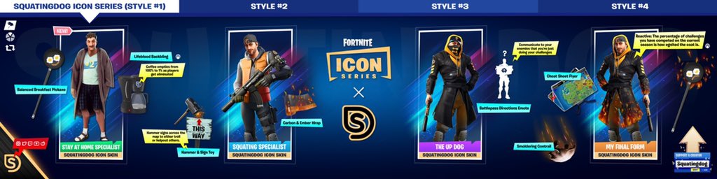 thesquatingdog's tweet image. Fortnite x Squatingdog Icon Series concept. I wanted to create a series that rewards challenge accomplishments, fun map engagement &amp;amp; memes, all blended in my carbon and ember style! Be sure to like and retweet if you like this type of content! Much love!
