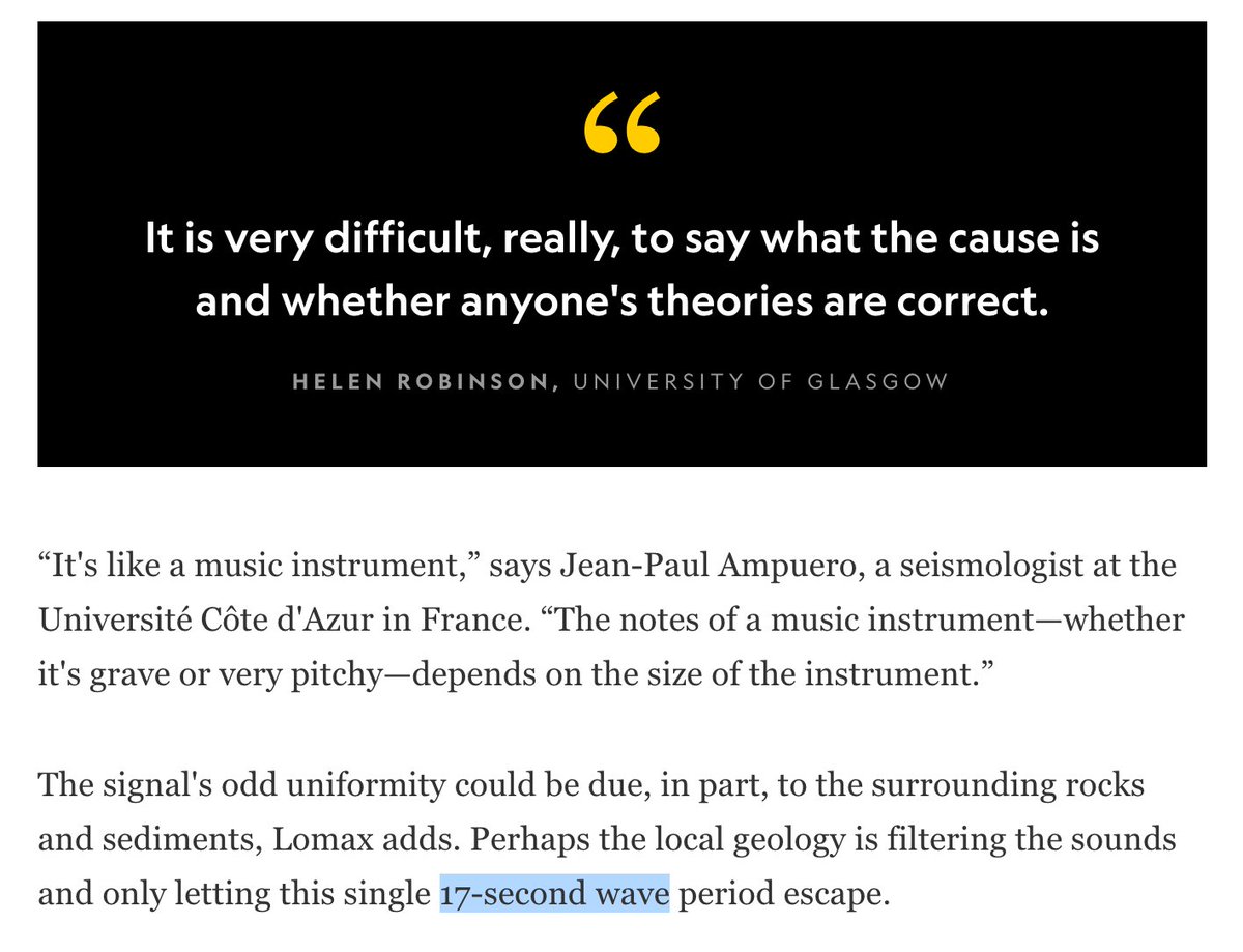 3. 17 sec waves began just before the 11AM Centennial. They didn't match any known sources.“They're too nice; they're too perfect to be nature.” ~Helen Robinson, University of Glasgow“I don't think I've seen anything like it.” -Göran Ekström, seismologist, Columbia University