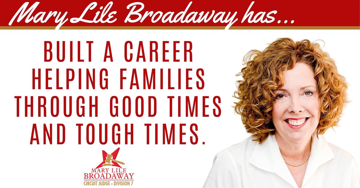 MaryforJudge's tweet photo. Why should you vote Mary Lile Broadaway for Division 7 Circuit Judge on March 3rd? Mary has built her 30 year legal career on helping families through good times and tough times.   VOTE for the experienced candidate, VOTE #MaryforJudge on March 3rd! https://t.co/goQnsimcYX