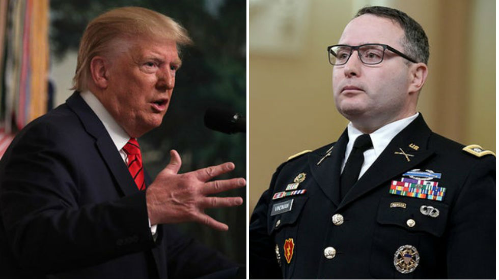 thehill's tweet image. JUST IN:  Trump defends his decision to fire impeachment witness, calls Lt. Col. Vindman "very insubordinate" hill.cm/Gdvr8d7