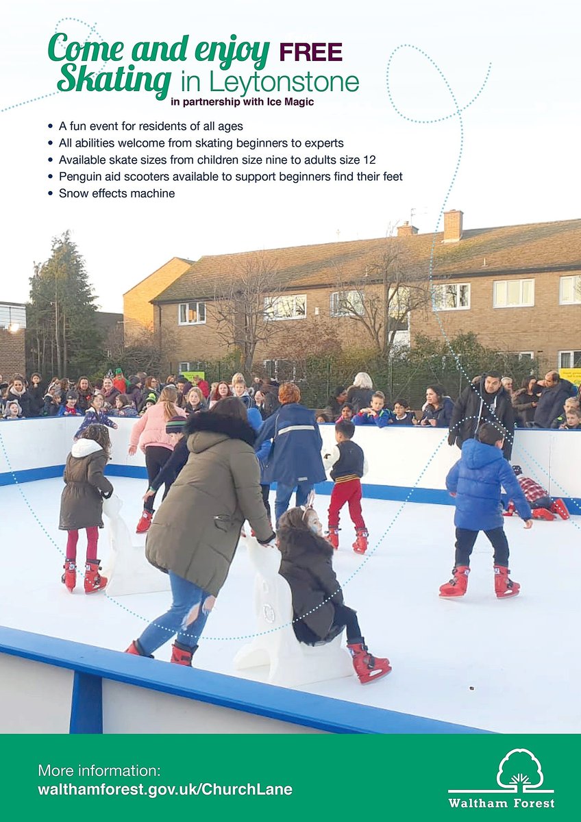 wfcouncil's tweet photo. Don't let it slip your mind, it's just one more week before FREE ice skating comes to #Leytonstone🙌

On 15-16 &amp; 22-23 February, come along to Church Lane for an ICE❄️time on @IceMagicIceRink's synthetic rink - FREE skates provided⛸️

👀https://t.co/CgeYUocaWW

Learn more👇 https://t.co/XgcWxjY3DN