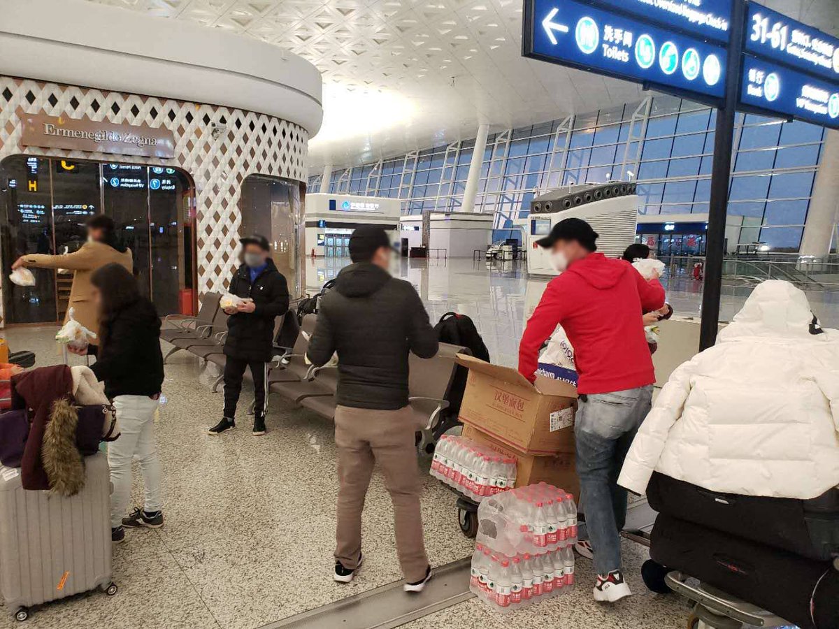 jcdongon's tweet photo. Filipino repatriates are now in Tianhe International Airport with the DFA Team in Wuhan, awaiting the chartered plane from Clark which will leave tonight.

(Photos Courtesy:DFA) https://t.co/ICjsQiERCh