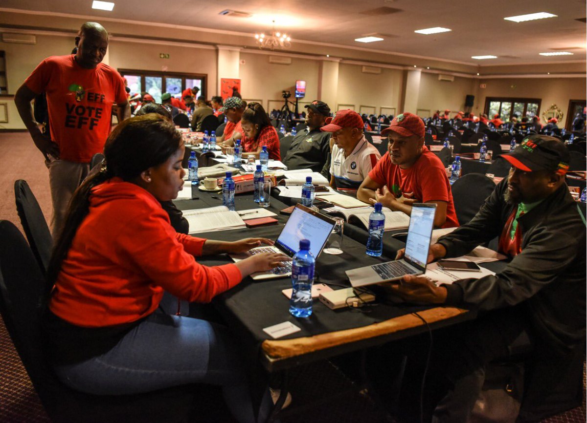 EFFSouthAfrica's tweet photo. [In Pictures]: Day 3 of the EFF Plenum. Commissions on different clusters are still underway to map out a programme of action for the year. 
#EFFPlenum2020 https://t.co/2tHHmZLLCk