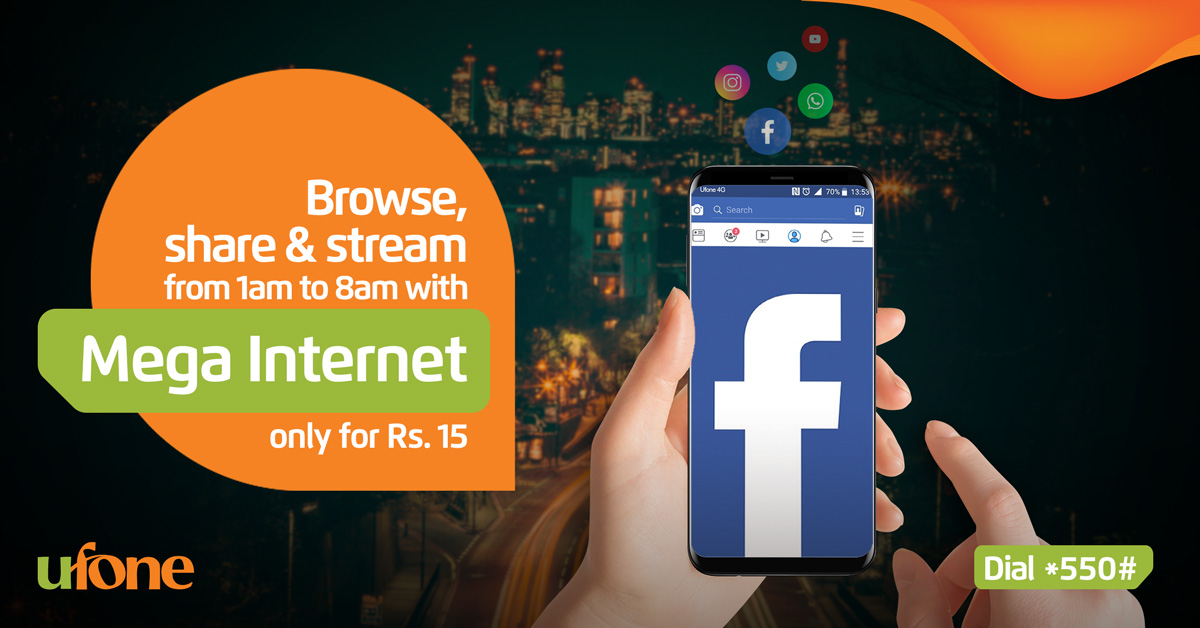 Ufone's tweet photo. Dial *550# or visit https://t.co/VTHZ8zebdW to subscribe online to Mega Internet for only Rs.15.

*Terms and conditions apply.

#MegaInternet #InternetOffer #Ufone #TumHiTouHo #ItsAllAboutU #Pakistan https://t.co/qpIU6TjDvF