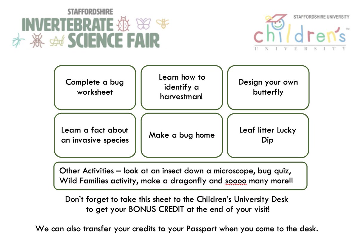 The Children's University mini-passports have been compiled and ready for printing. There are so many existing activities to do that we can't get them all on the mini-passport! Luckily, there are is a cafe at the fair to keep you fuelled up and hydrated!  <a href="/ConopsEnto/">Andy Jukes</a> <a href="/bugbotherer/">Dave Skingsley</a>