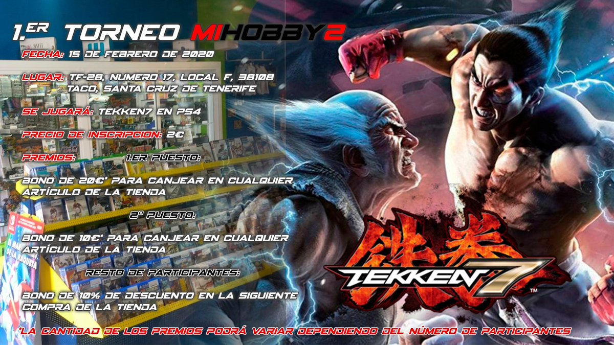 Reserva el próximo fin de semana por que tienes una cita con nosotros 👊‼️
Torneo de #tekken7 en <a href="/Mihobbyumbo/">Mi Hobby Yumbo</a> N2 (Taco).
Fecha: sábado 15 de febrero.
Hora: 11.00am🕐 📝Inscripciones en el local.
No te lo puedes perder‼️💪
