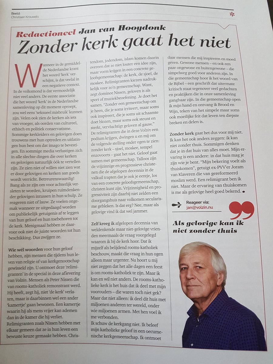 nicoenthoven's tweet photo. Herkenbaar en mooi artikel in #Volzin over de noodzaak van religieuze organisaties als kerk en moskee, als een "thuis". https://t.co/e33l2k7eQt