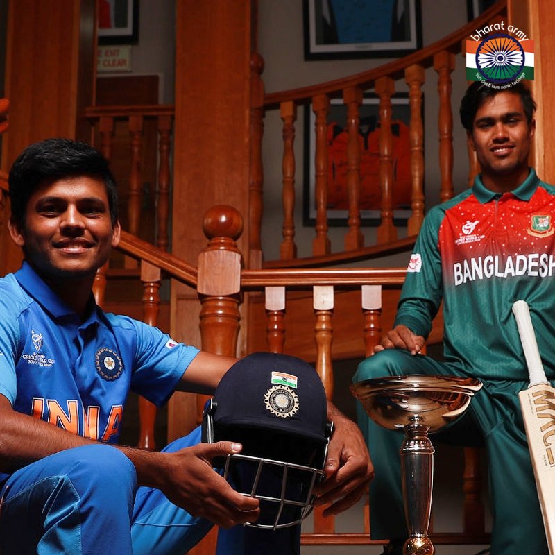 #TeamIndia and #Bangladesh captains Priyam Garg and Akbar Ali pose with the...