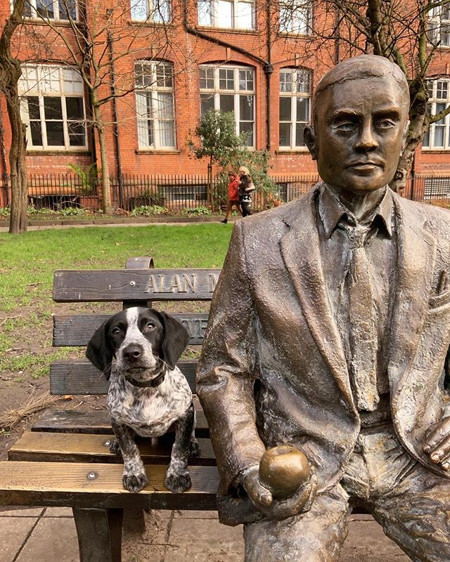 When Alan the dog met his namesake Alan Turing (where we start the tour Every Day at 11am!) #AlanTuring #GayVillage #visitmanchester ift.tt/2UzKj6x