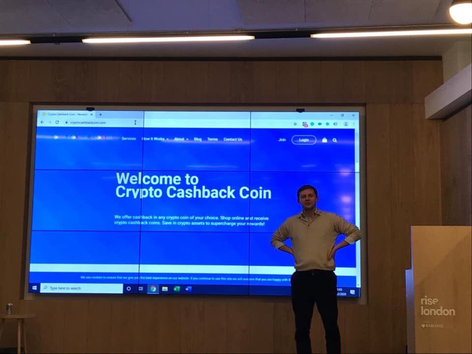 CryptoCashbacks's tweet image. Founder Edvin Pauza @DigitalBubbler displaying Crypto Cashback Coin website on the big screen 📺 at the Rise by Barclays auditorium. #Crypto #Cashback #CryptoCashback #London #Rise