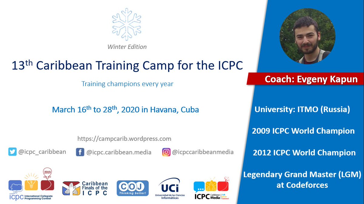icpc_caribbean's tweet photo. 🤩👀The key to success🏆🏅 is in training💪🏋️♀️🏋️♂️, so get involved in the 13th Caribbean #IcpcTraining💭💡🎈that will host @universidad_uci #ICPC 🏃♀️🏃♂️Send your request to the email icpc@uci.cu
@CubaMES @WalterBG_uci @jsaborido50 @ICPCNews @RedProgramacion @UdeLaHabana @UCLVCU https://t.co/f9kLfBmvS4
